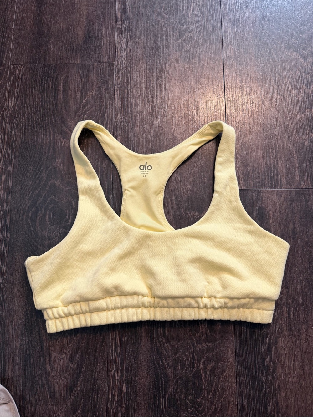 ALO Yoga Pale Yellow Racerback Sports Bra Sweatshirt Material